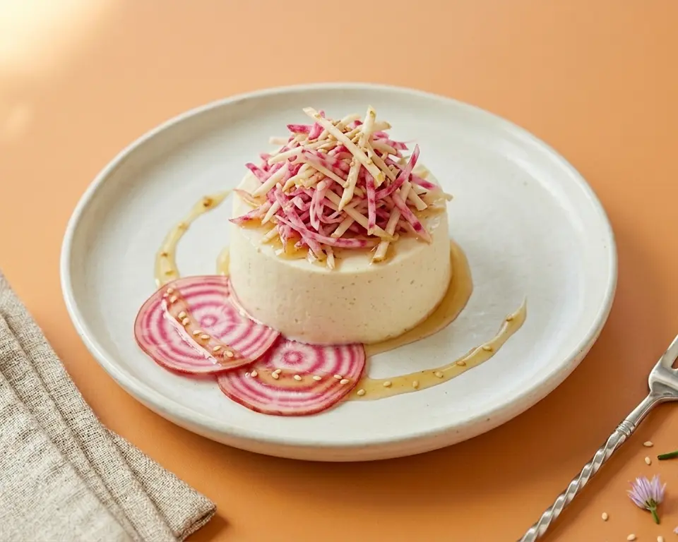 [2183] Bavarois au céleri et rapé de chioggia au miel et vinaigre de cidre
