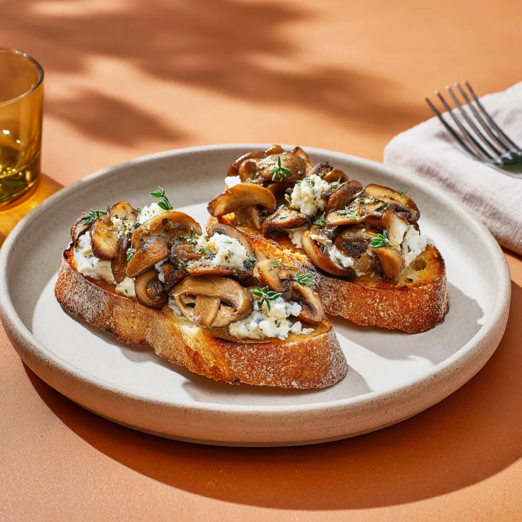 [5334] Bruschetta aux champignons, fromage ail et fines herbes