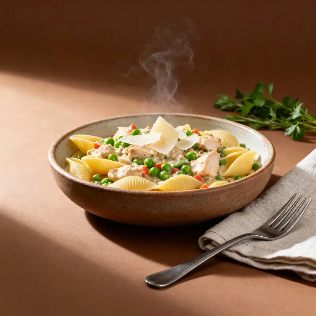 [5607] Conchiglie aux petits pois et petits légumes, poulet à la crème