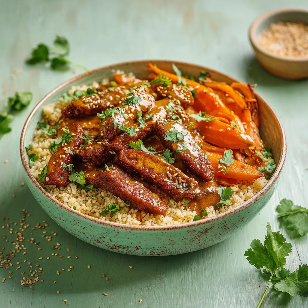 [3681] émincé végétal sauce tandoori, pilaf de boulgour et carottes à l'orange