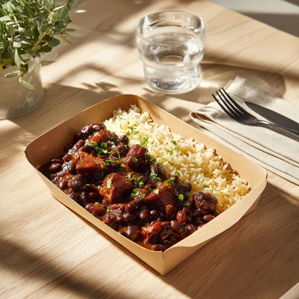 [6547] Feijoada (ragout Brésilien aux haricots rouges), riz safrané