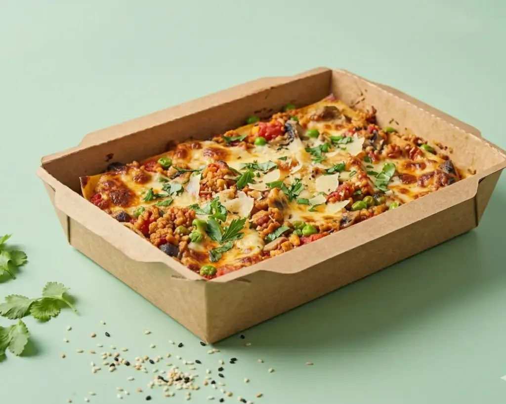 [6112] Lasagnes à la Sicilienne végé (soja, champignons, parmesan, petits pois)