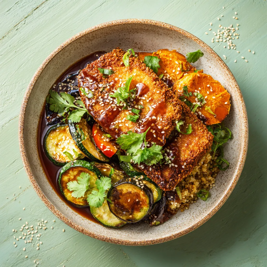 [3267] Pané de blé sauce au miel,  Gratin de patates douces et coriandre