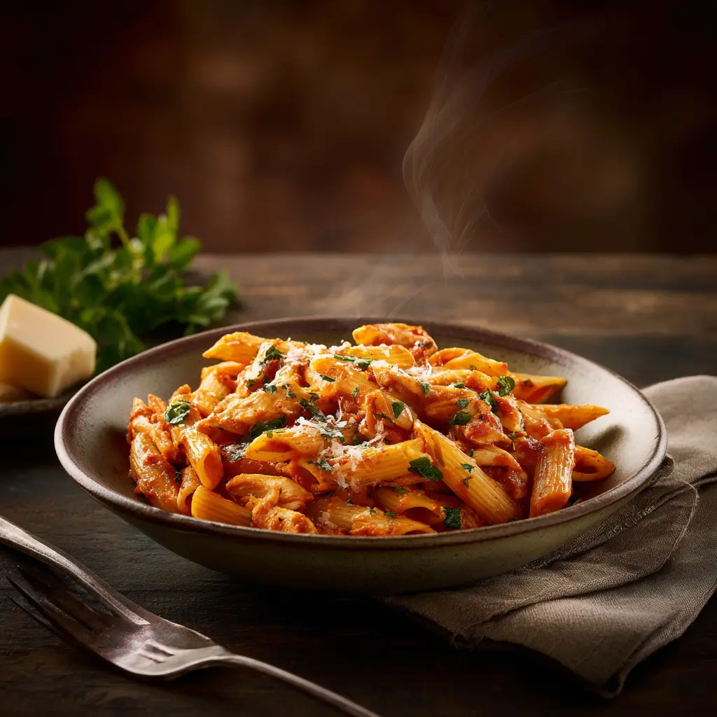 [4585] Pastas du jour Penne au poulet all'arrabiata (sauce tomate épicée)