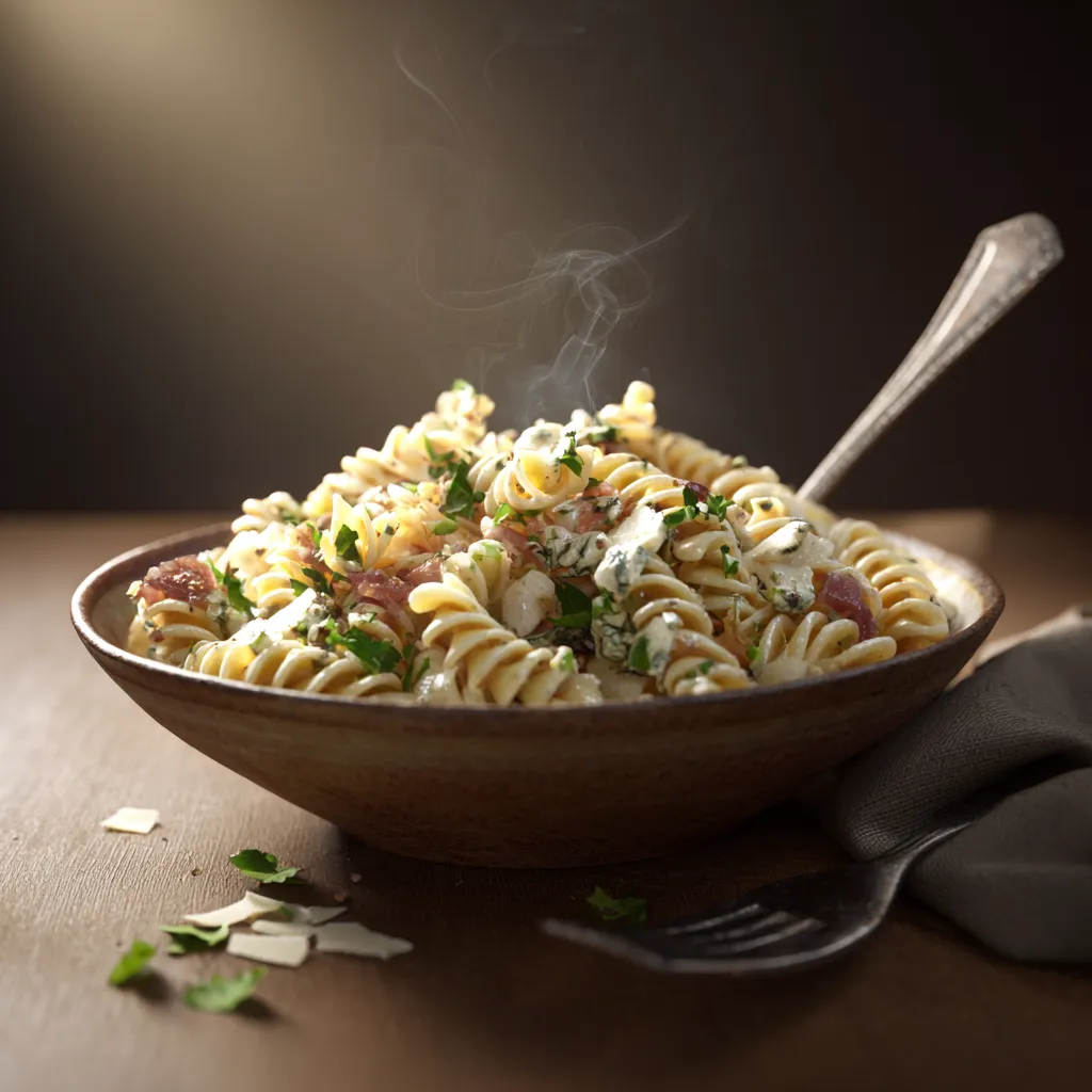 [4504] Pastas du jour Torti aux  lardons, poire et Roquefort