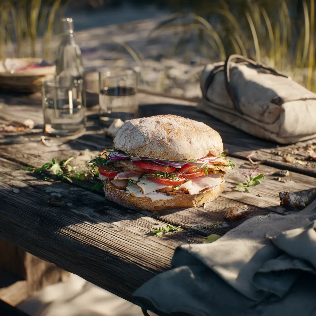 Pique- Mie "Libanais" (pain kébab, filet de dinde, tomates, oignons, salade, sauce blanche)