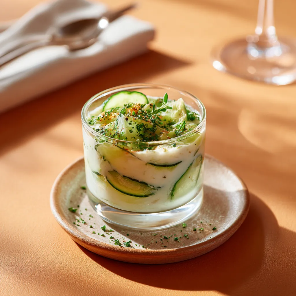 Verrine de concombres, crème à la menthe